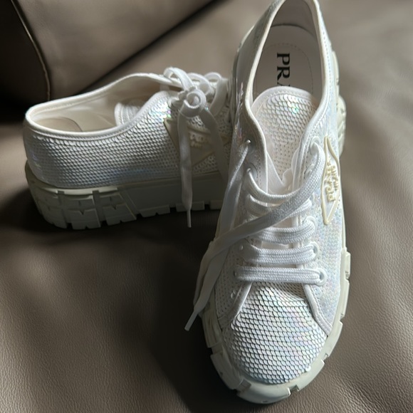 Prada white sequins double wheel platform - Picture 8 of 8